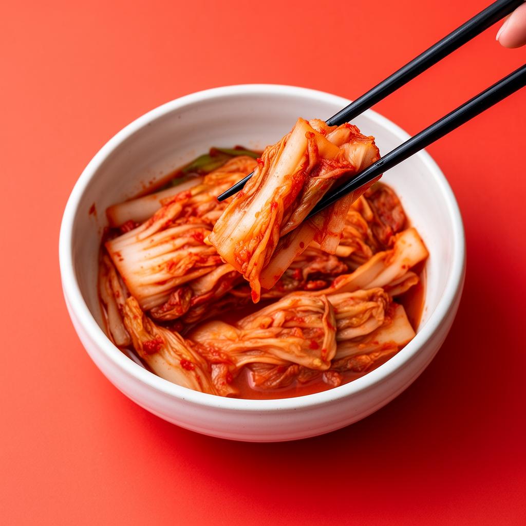 Bowl of fresh kimchi with chopsticks